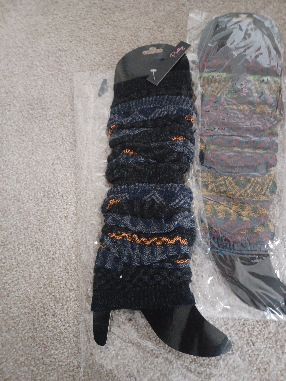 PrettyLittleThing Black, Navy and Copper Knit Leg Warmers